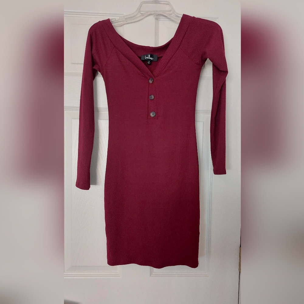 Lulu's Burgundy Long Sleeve Dress
